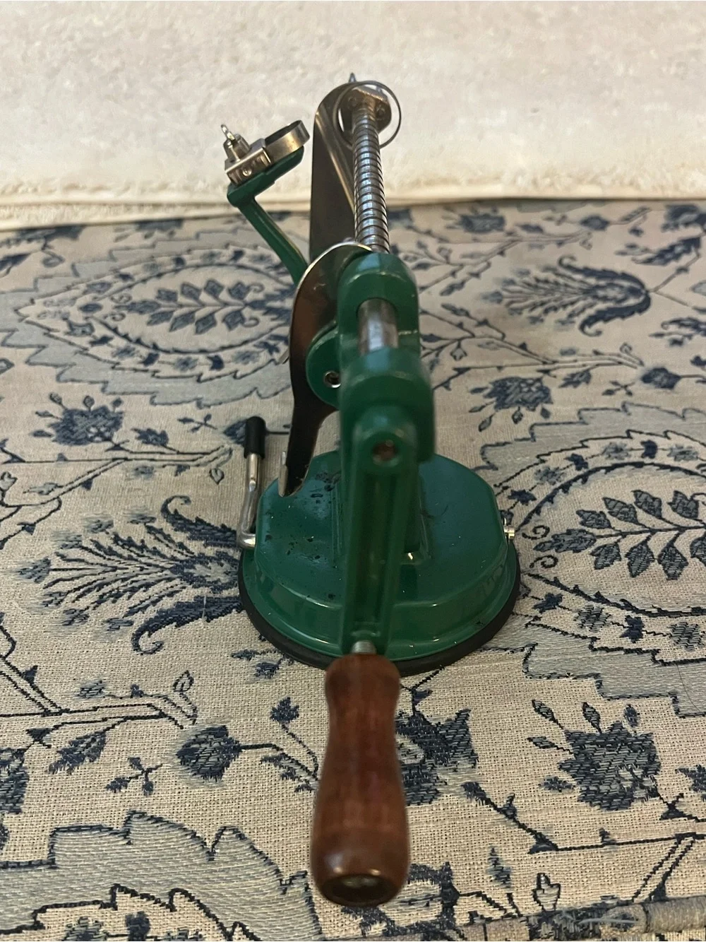 Vintage Apple Peeler Cast Iron by Back to Basics Suction Bottom. Green.